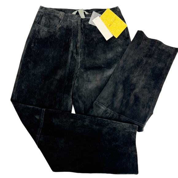 Jessica Holbrook Suede‎ High Waist Straight Leg Pants  Black NWT Size 14 - Picture 2 of 8